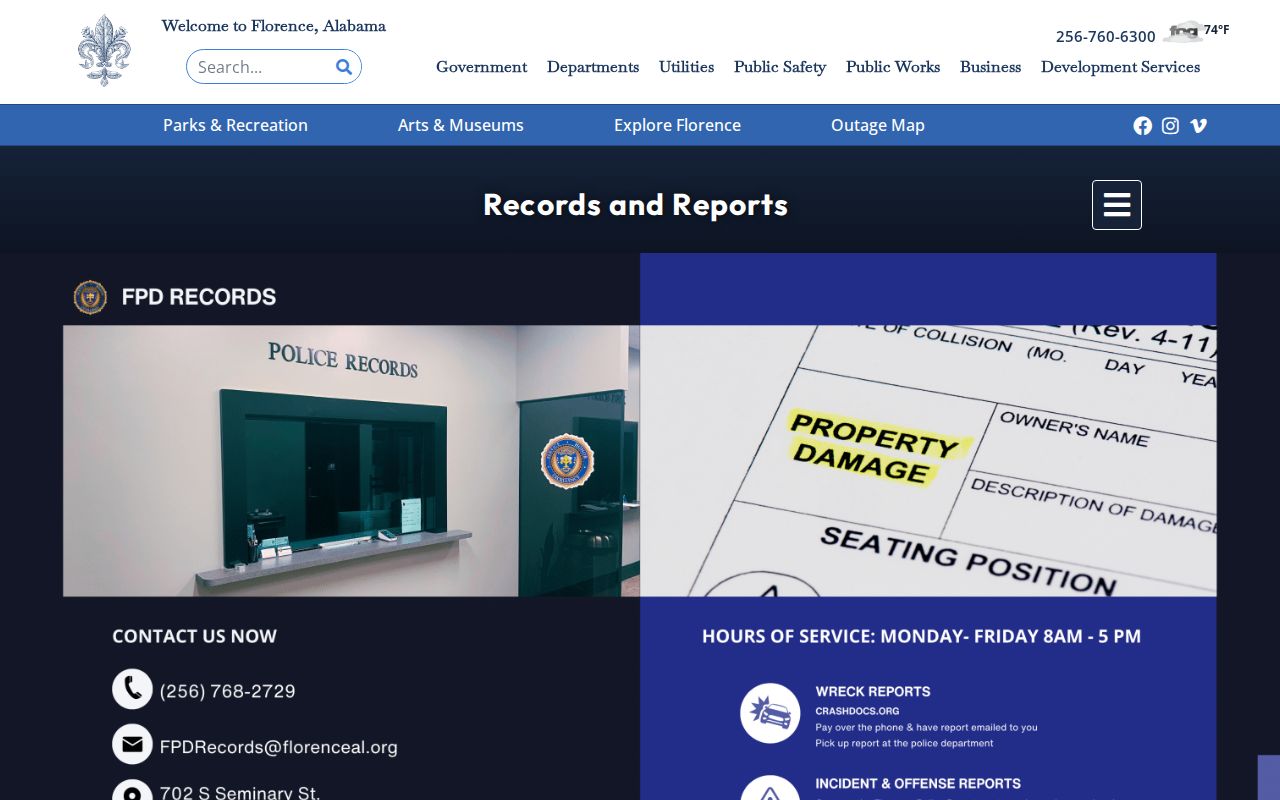 Florence Police Records source for Lauderdale County arrest and booking photograph requests